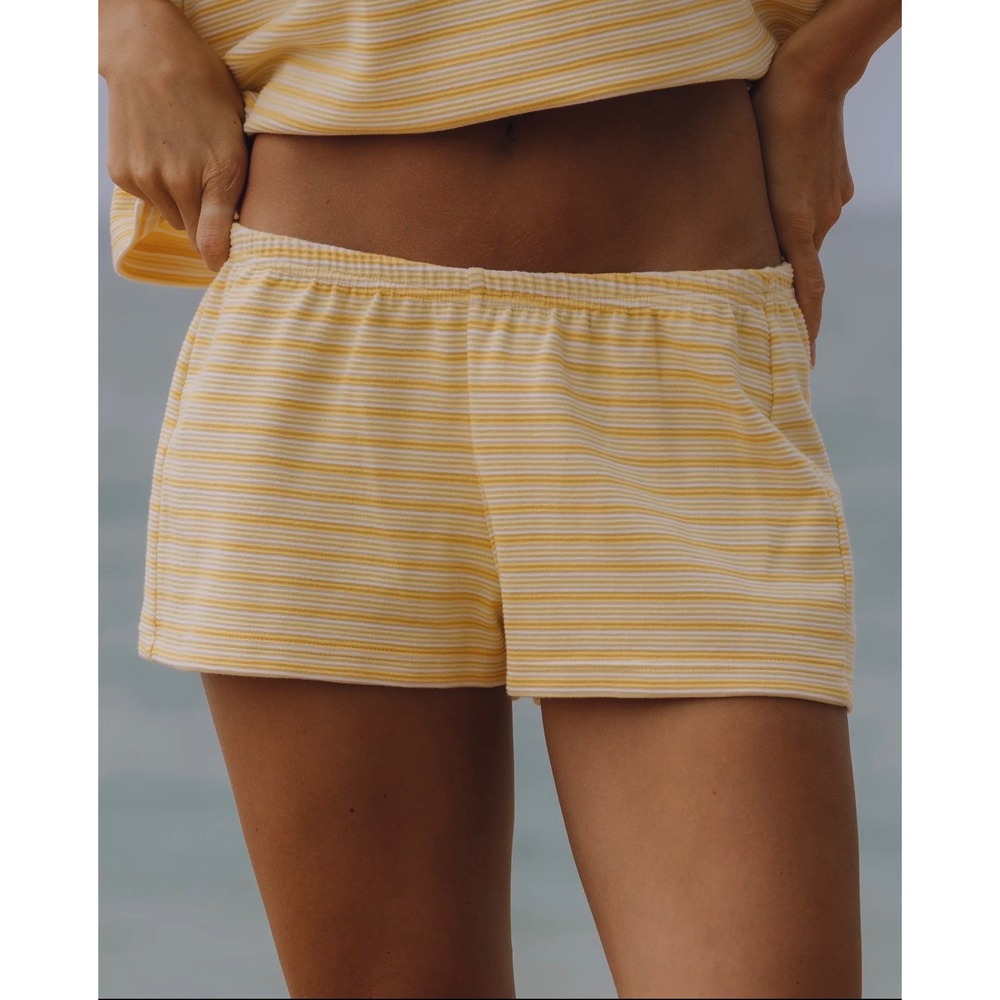 Daily Drills Ottoman Rib Micro Shorts M/L Yellow White Striped Lounge Summer